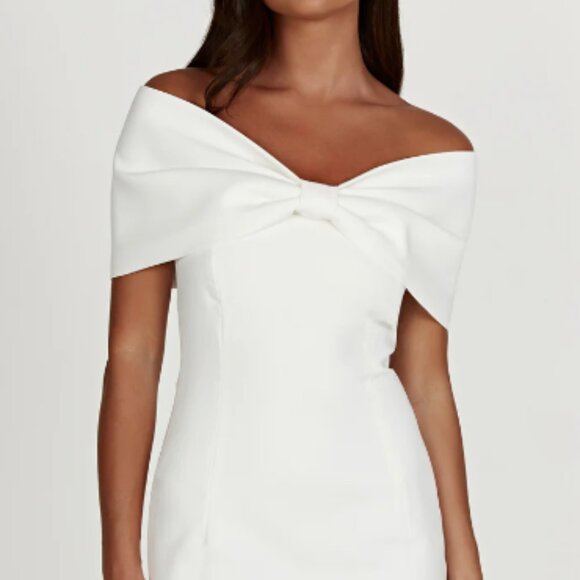 Meshki Dresses & Skirts - Meshki Gwyneth - Off Shoulder Bow Mini Dress - White
